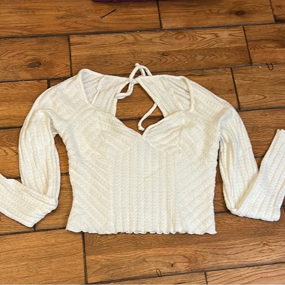 White Ribbed Cut Out Tie Front Crop Top